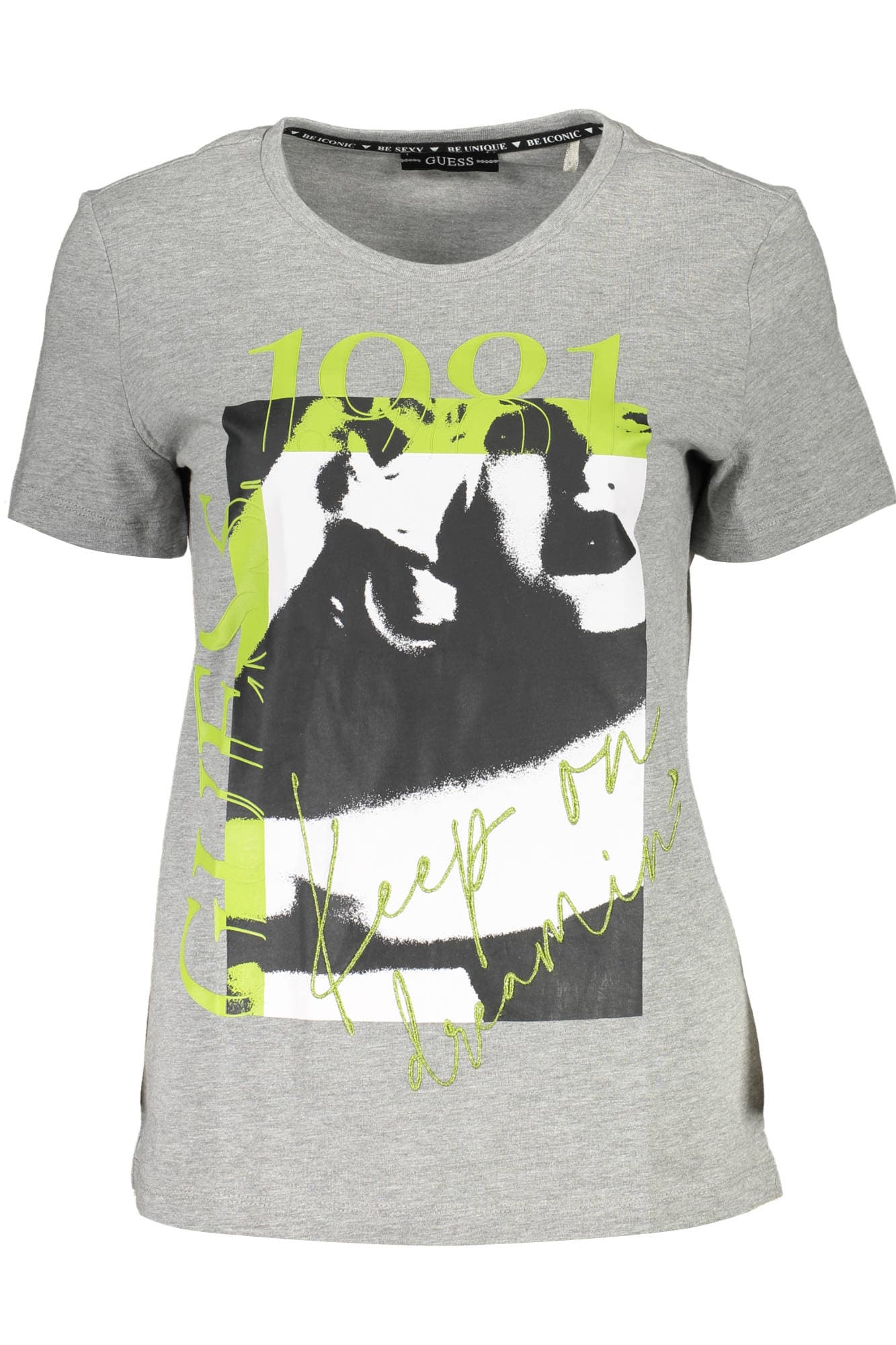 GUESS JEANS ДАМСКА ТЕНИСКА С КЪС РЪКАВ СИВА - GUESS JEANS