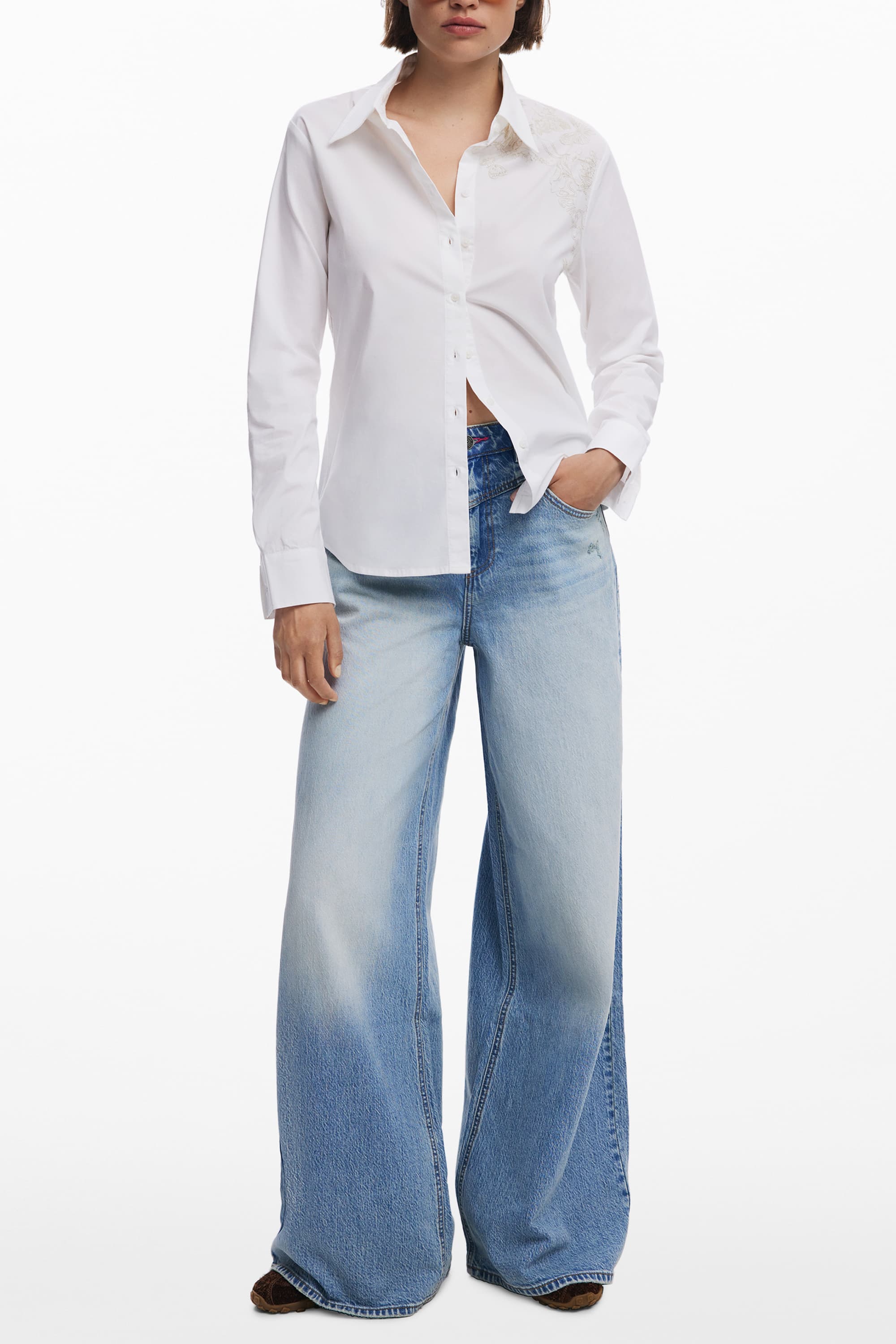 DESIGUAL ДАМСКА РИЗА С ДЪЛЪГ РЪКАВ, БЯЛА - DESIGUAL