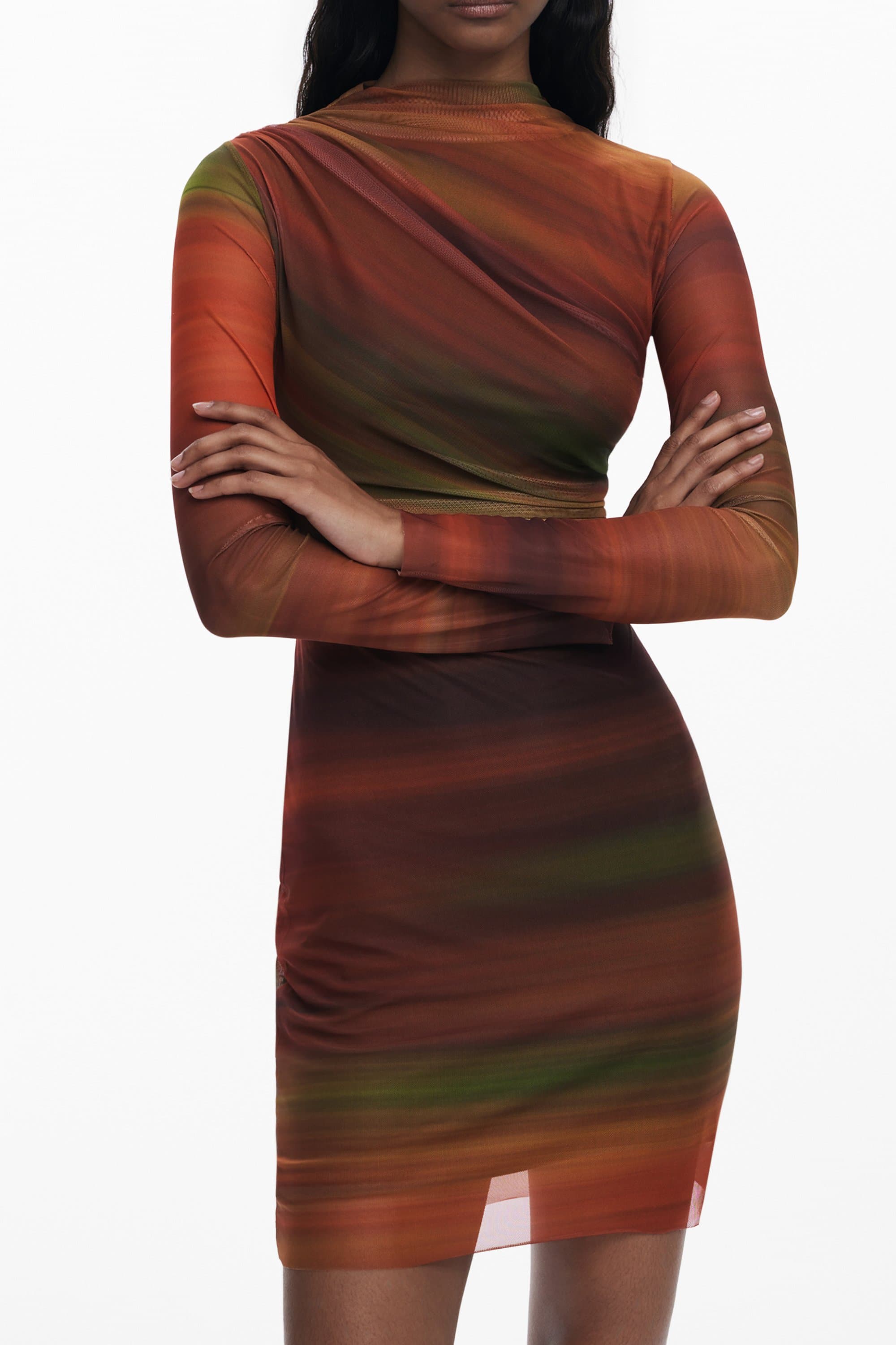 Къса дамска рокля DESIGUAL в оранжев цвят - DESIGUAL