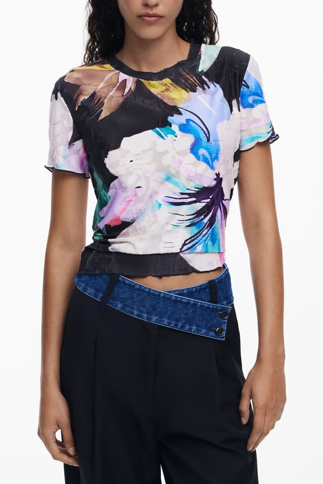 DESIGUAL ДАМСКА ТЕНИСКА С КЪС РЪКАВ, ЧЕРНА