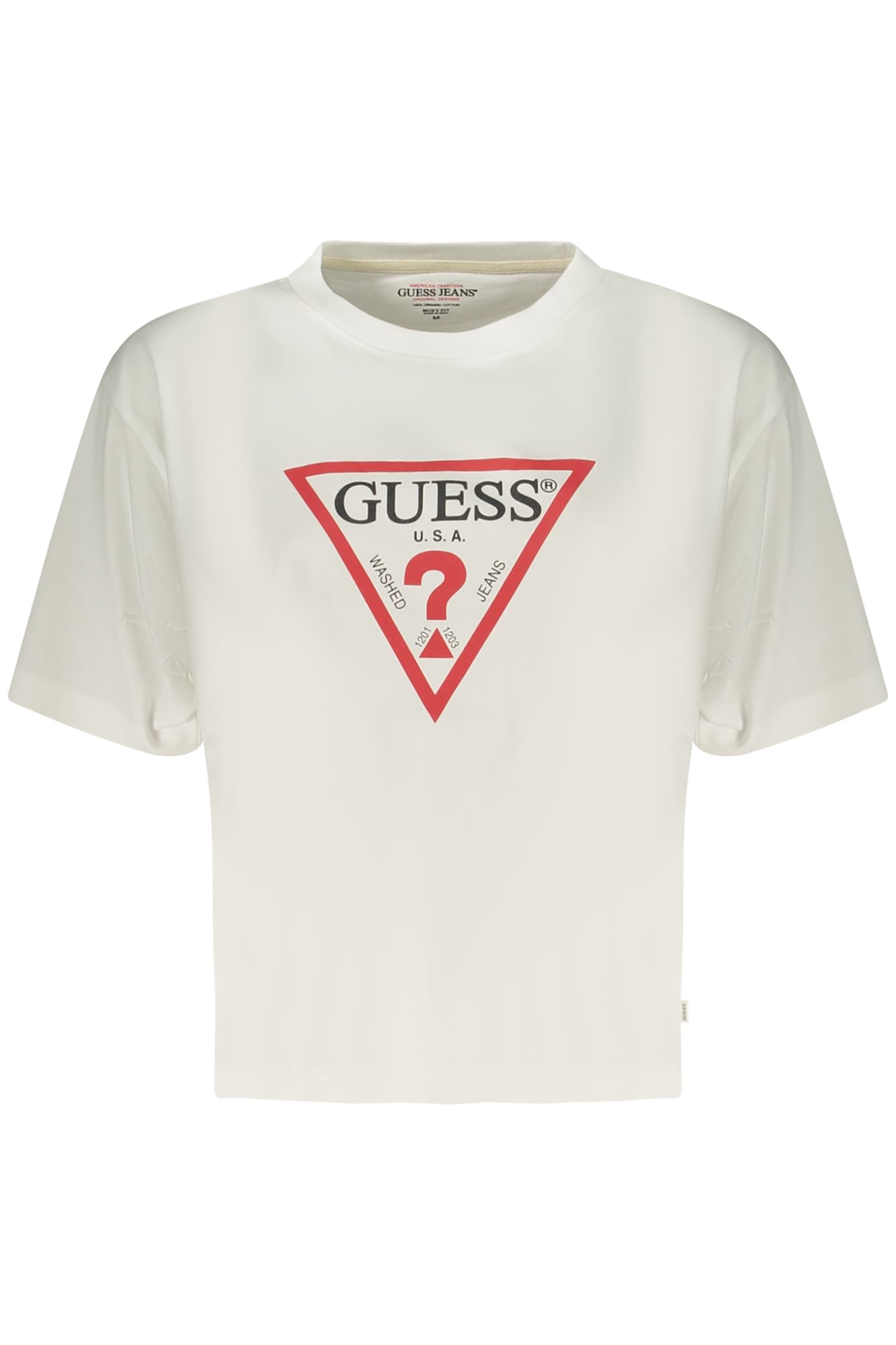 Дамска тениска с къс ръкав GUESS JEANS, бяла - GUESS JEANS