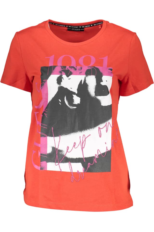 ДАМСКА ТЕНИСКА С КЪС РЪКАВ GUESS JEANS ЧЕРВЕНА