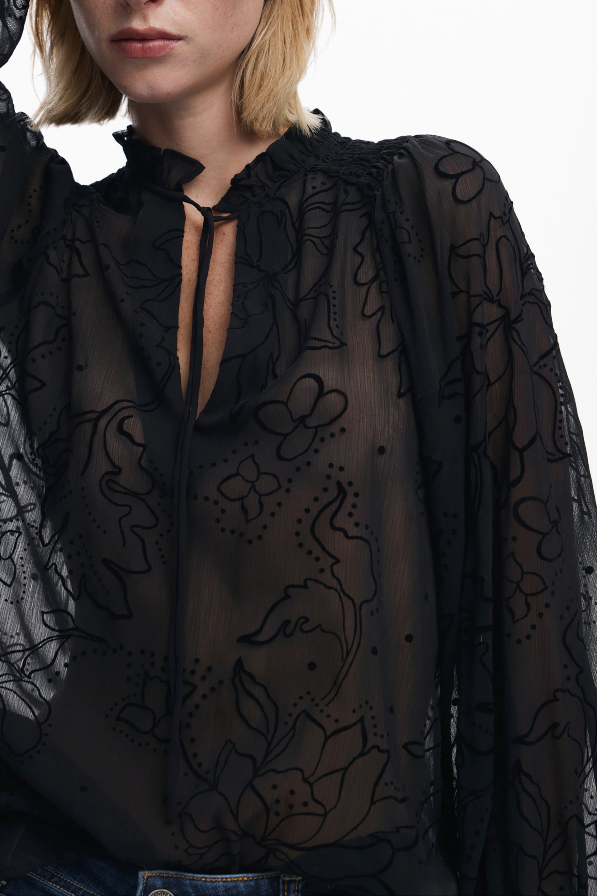 DESIGUAL ДАМСКА РИЗА С ДЪЛЪГ РЪКАВ, ЧЕРНА - DESIGUAL