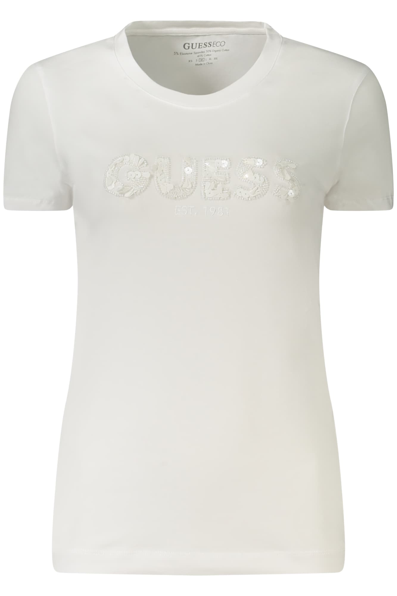 Дамска тениска с къс ръкав GUESS JEANS, бяла - GUESS JEANS