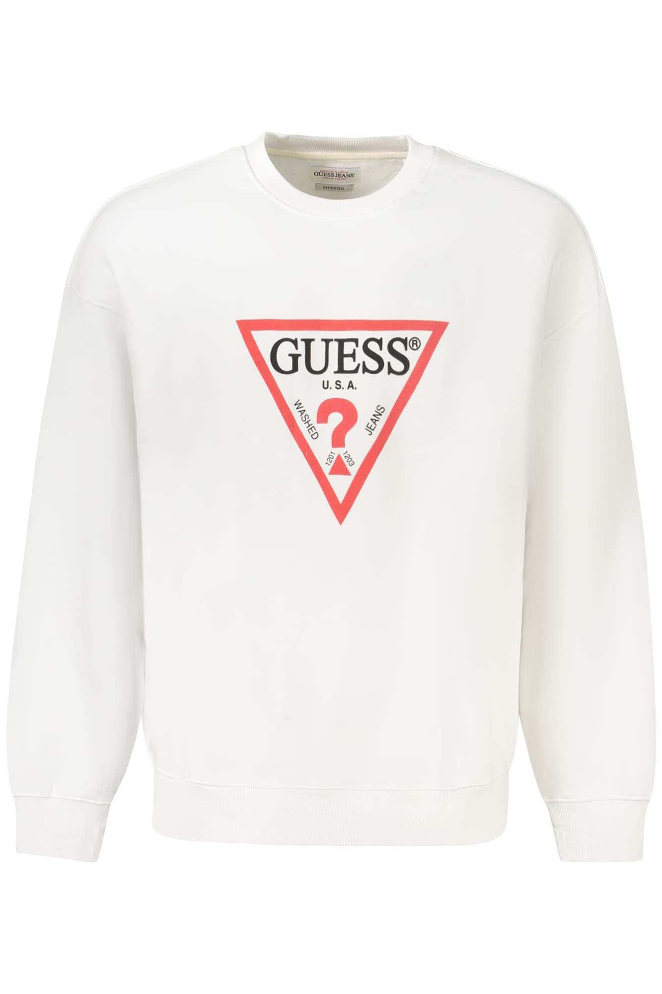 Мъжки суитшърт GUESS JEANS без цип, бял - GUESS JEANS